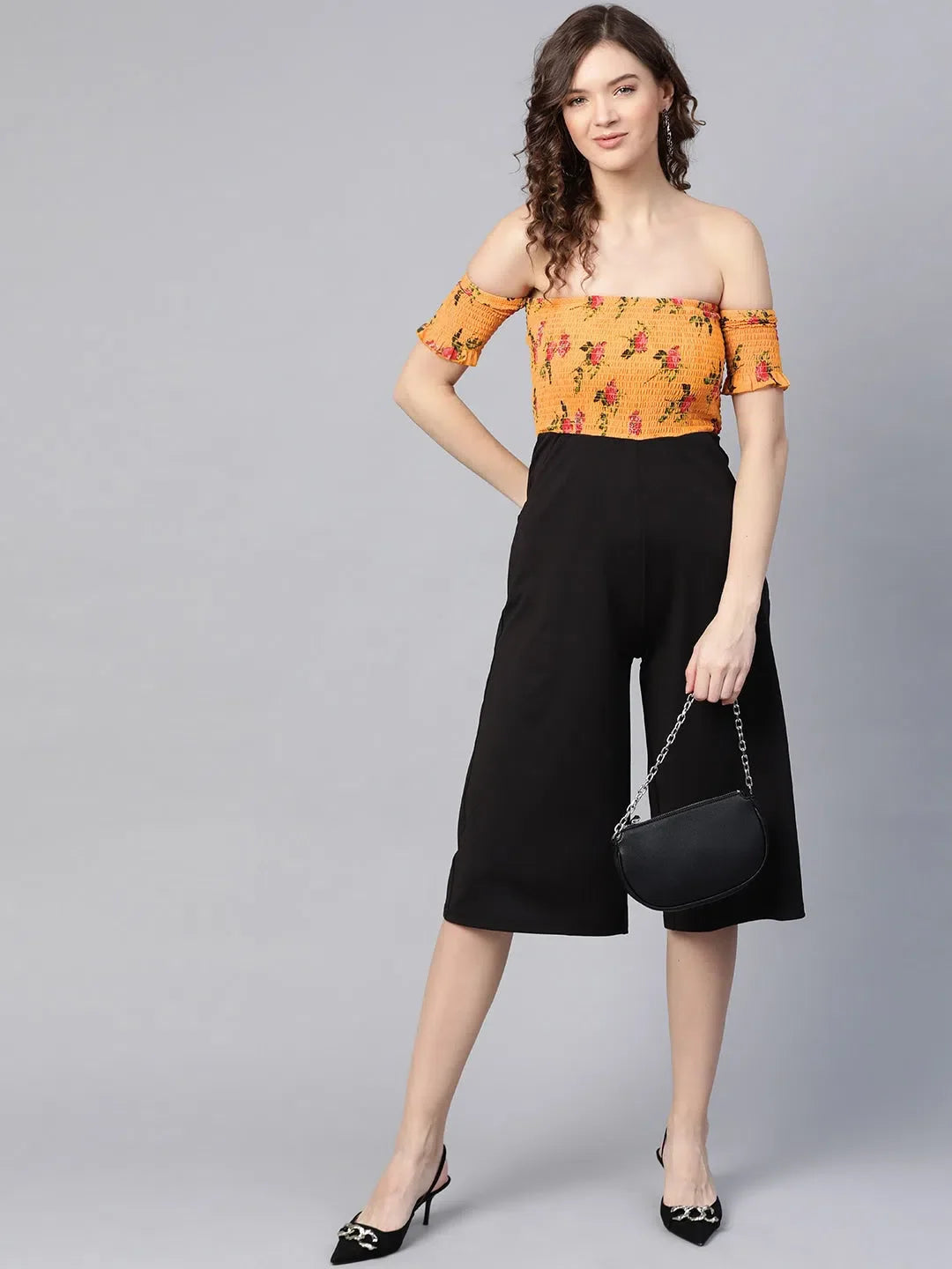 Women's Printed Mustard Jumpsuit | Elegant Party Wear