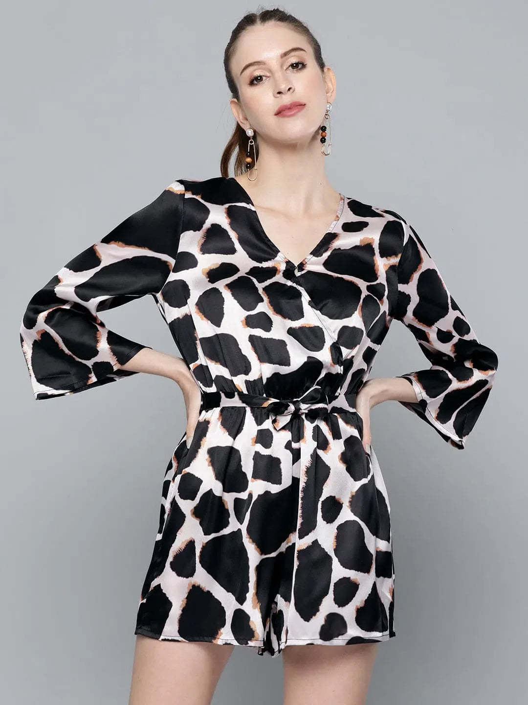 Women Printed Black Jumpsuits & Sets | Animal Print Romper