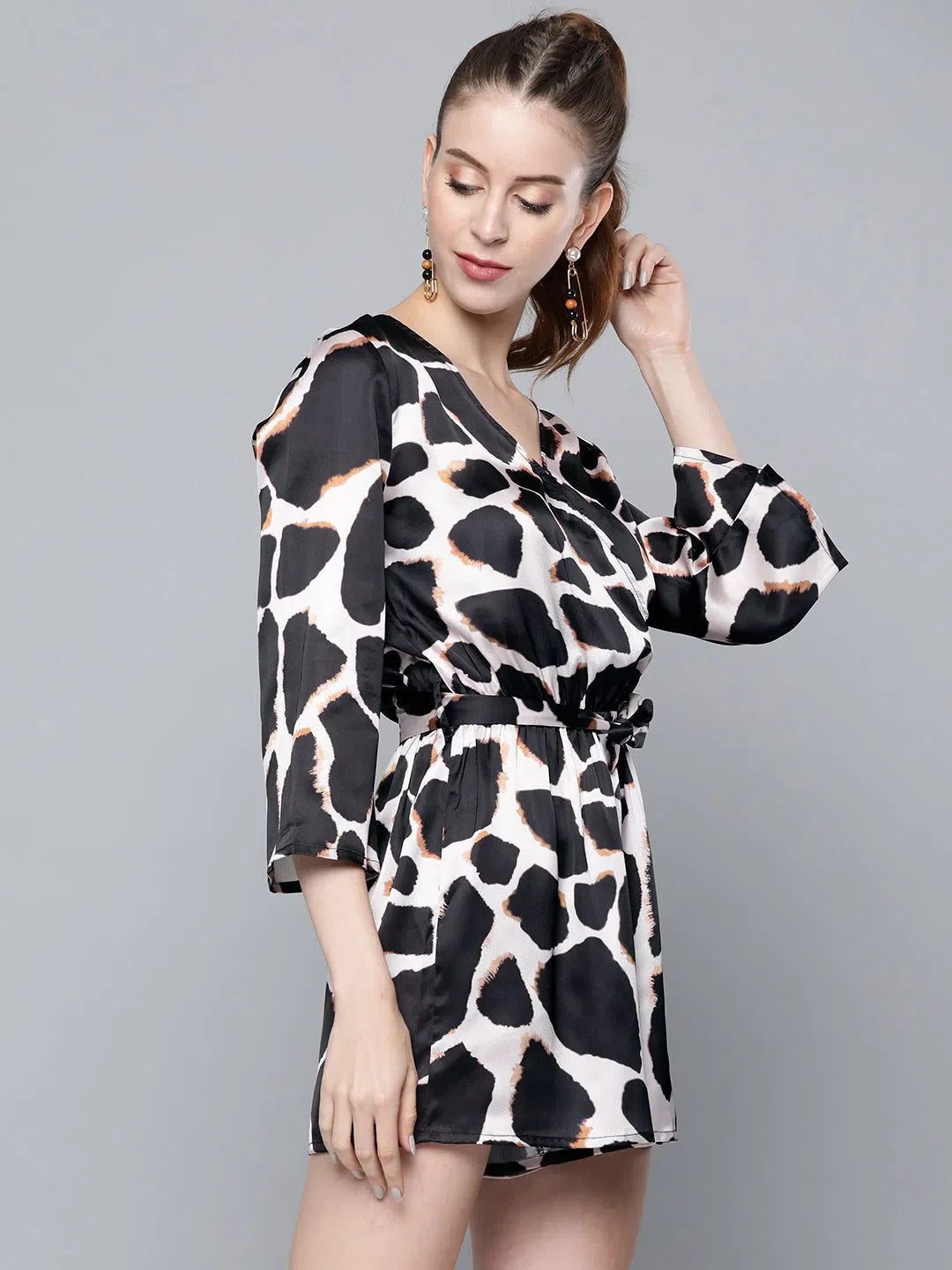 Women Printed Black Jumpsuits & Sets | Animal Print Romper