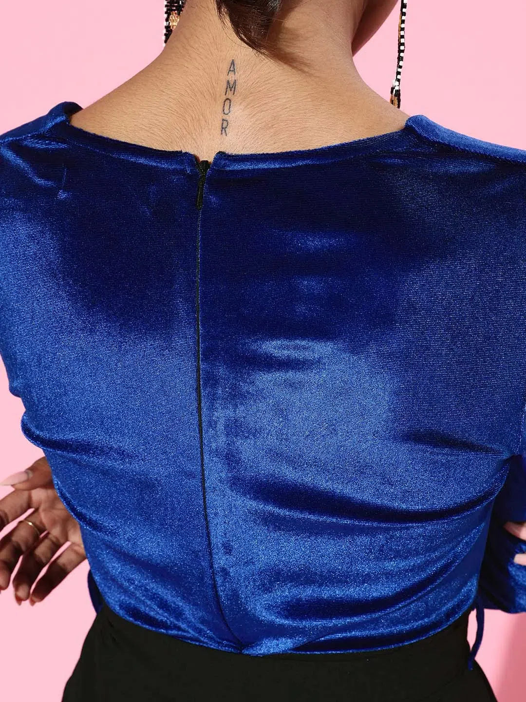 Women's Royal Blue Velvet Jumpsuit - Designer Lehenga Alternative