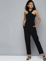 Women Solid Black Jumpsuits & Sets