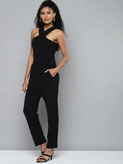 Women Solid Black Jumpsuits & Sets