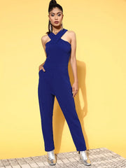 Women Solid Standard Blue Jumpsuits & Sets