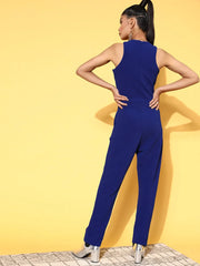 Women Solid Standard Blue Jumpsuits & Sets