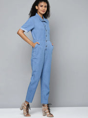 Women Solid Blue Jumpsuits & Sets