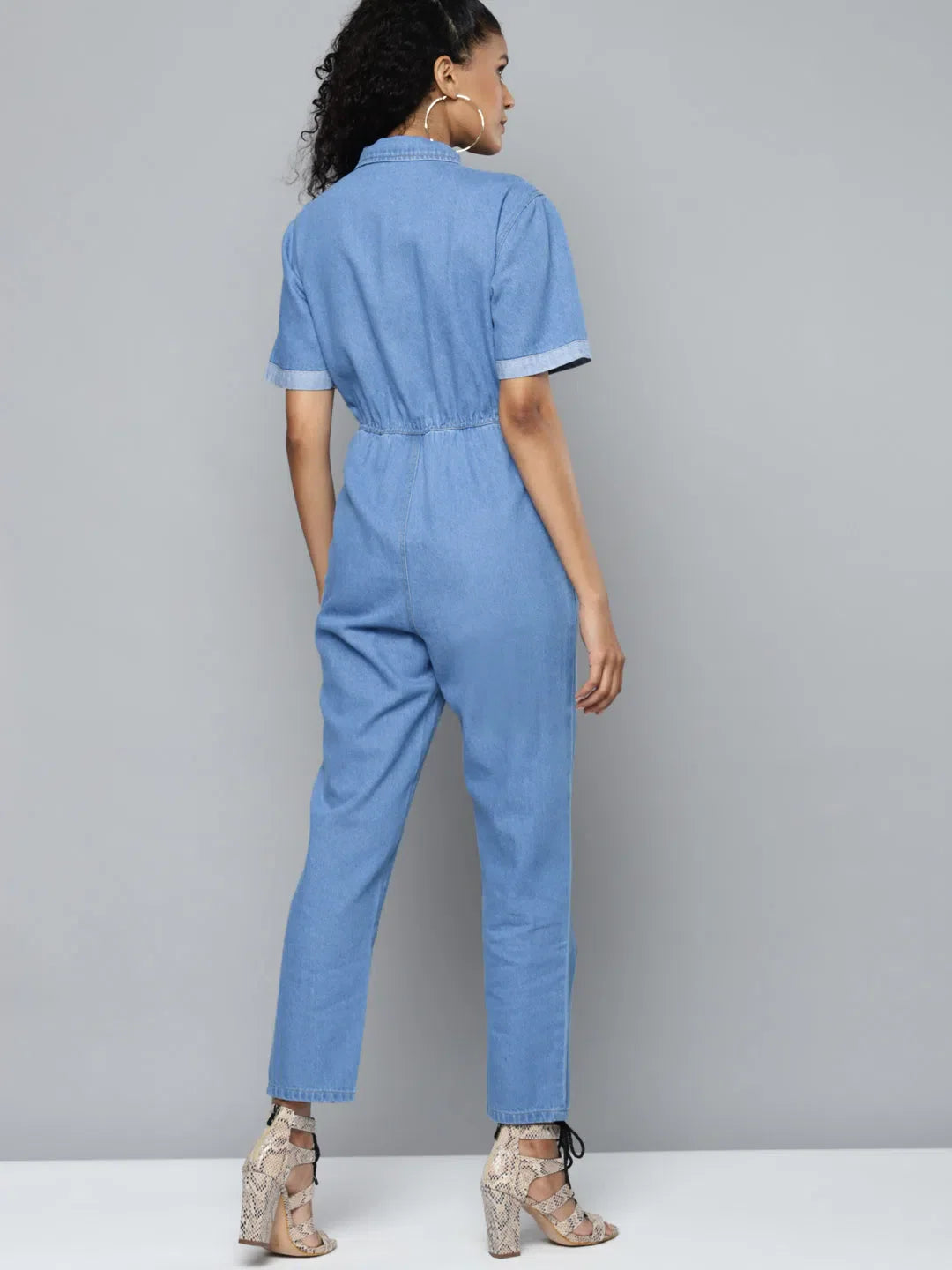 Denim Jumpsuit for Women | Solid Blue Belted Style
