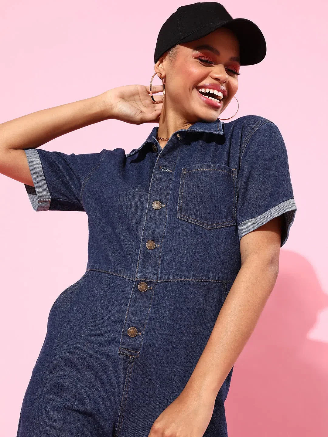 Navy Denim Jumpsuit | Women's Comfort Fit, Lehenga Alternative