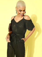 Women Solid Black Jumpsuits & Sets