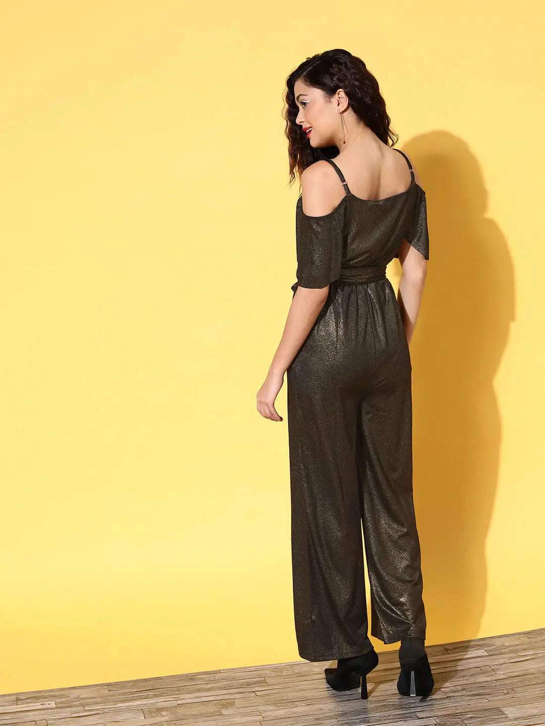 Black Cold Shoulder Jumpsuit - Solid Women's Jumpsuits
