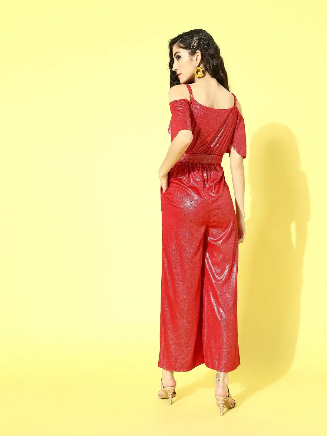 Red Metallic Jumpsuit - Designer Lehenga Alternative