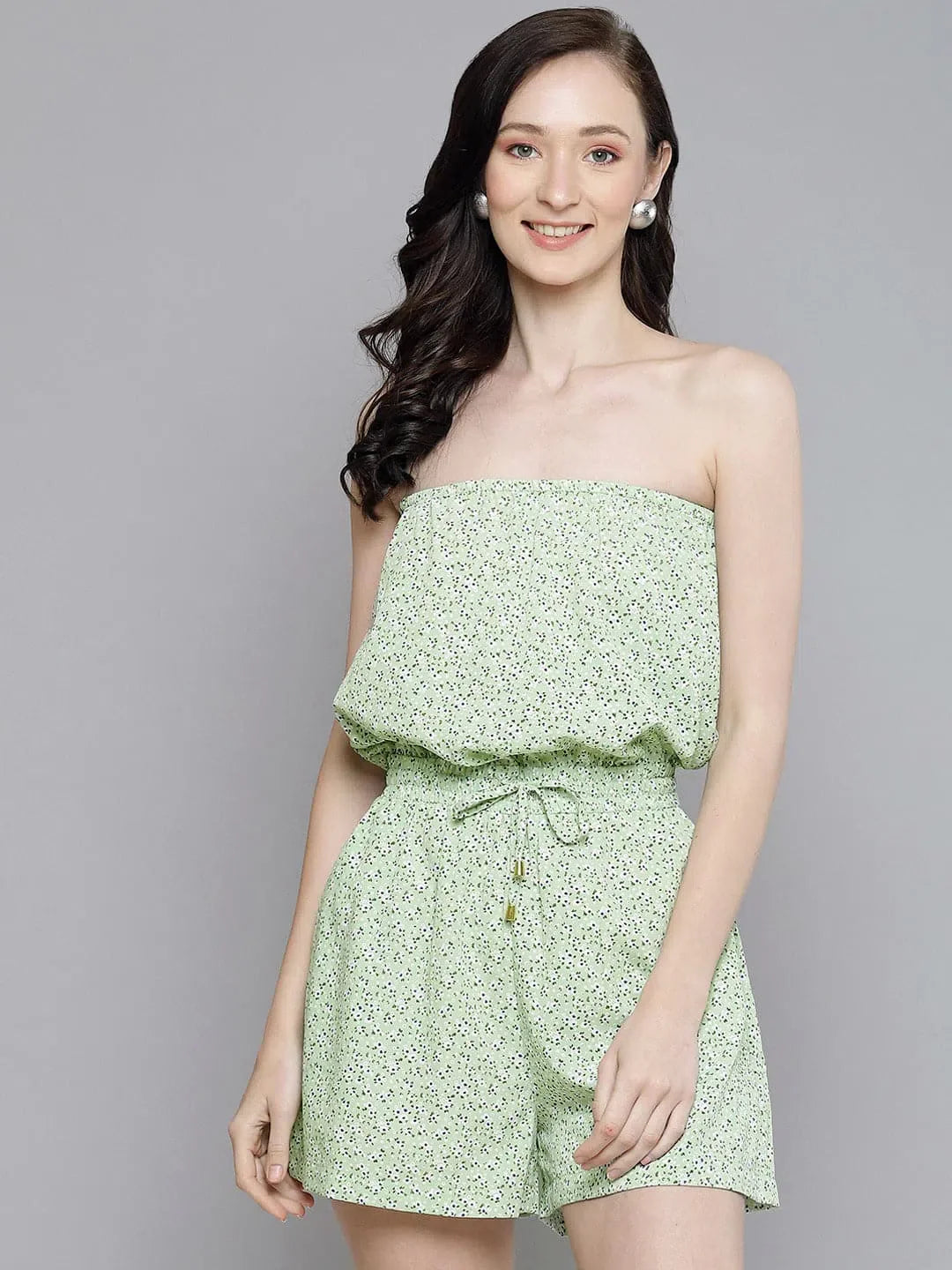 Printed Women's Romper: Green Floral Jumpsuit | Comfort Fit