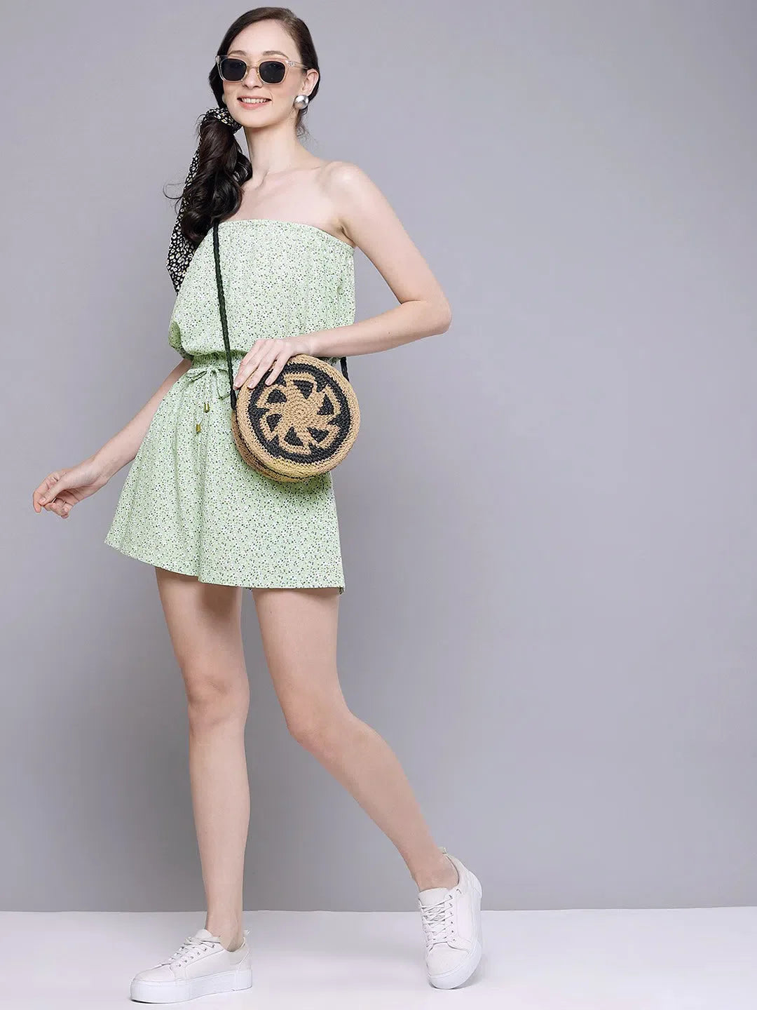 Printed Women's Romper: Green Floral Jumpsuit | Comfort Fit