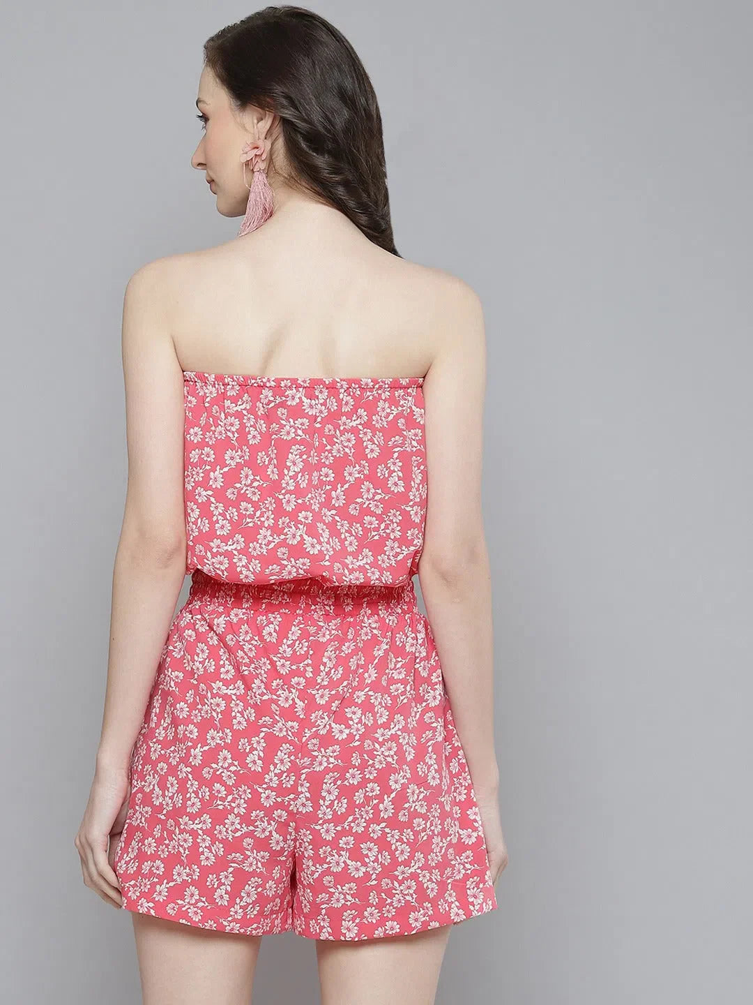 Women's Printed Romper: Pink Floral Jumpsuit for Comfort