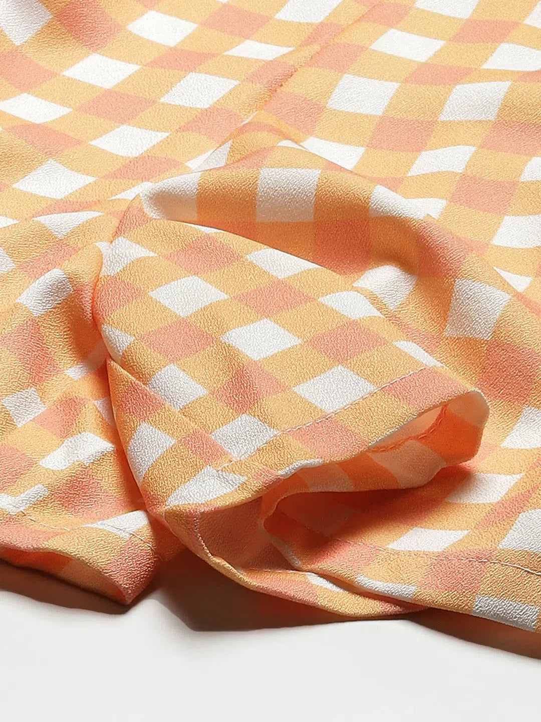 Printed Women's Jumpsuit: Orange Check Romper | Fit & Flare