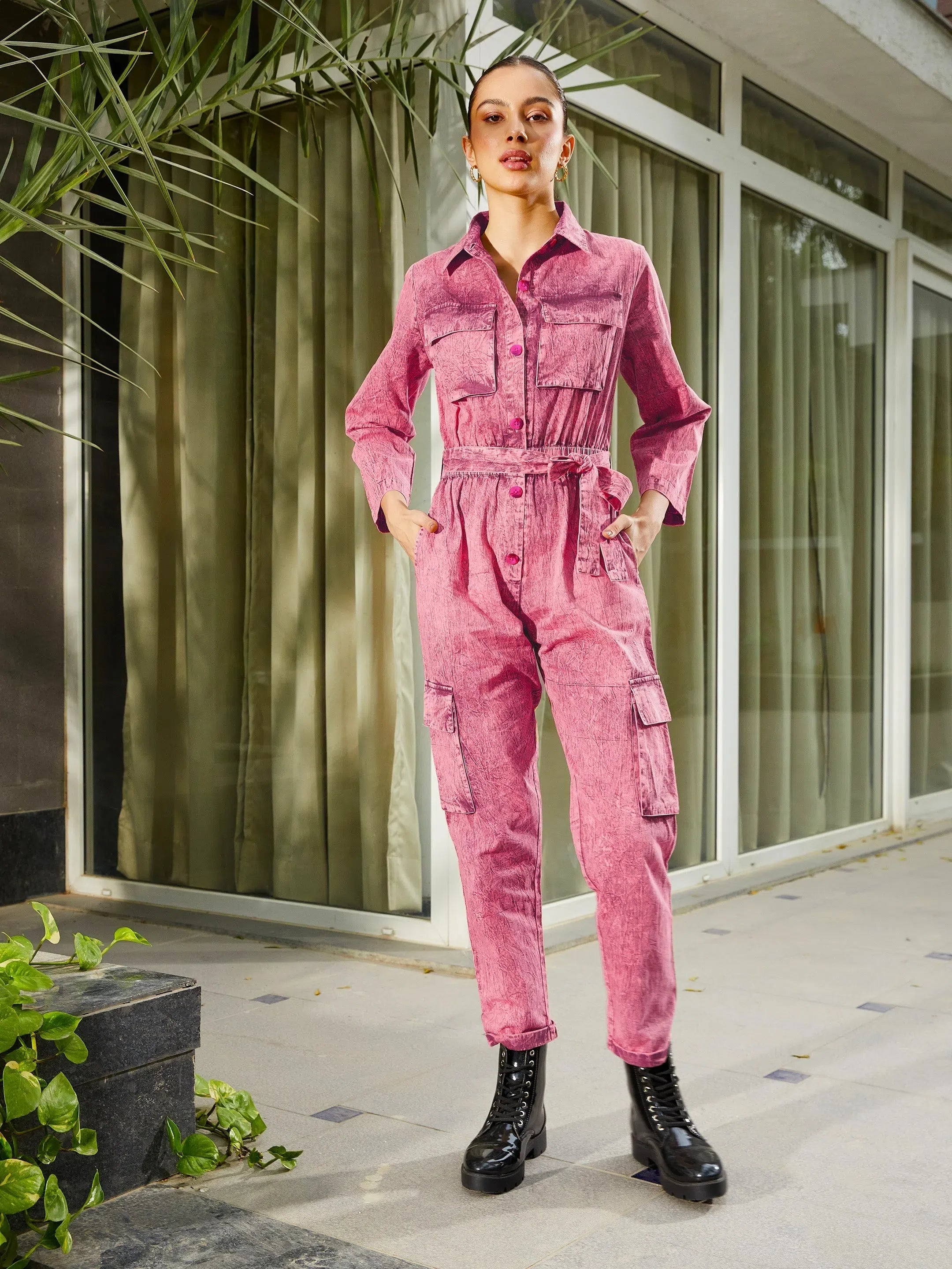 Pink Cotton Jumpsuit | Solid Women's Jumpsuits & Sets