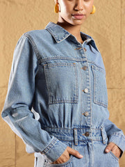 Women Ice Blue Denim Full Sleeve Jumpsuit-SFJMPS8319