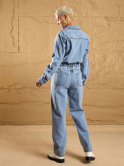Women Ice Blue Denim Full Sleeve Jumpsuit-SFJMPS8319