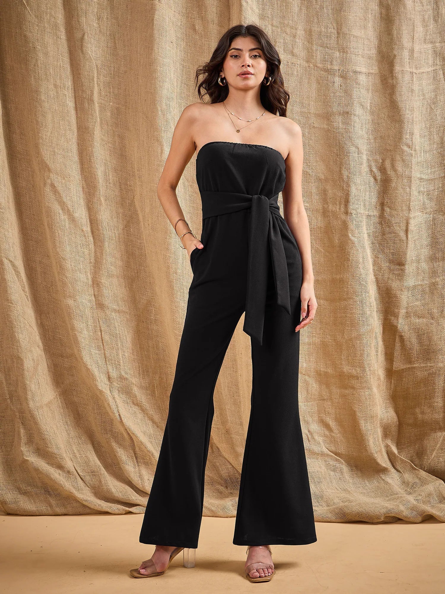 Black Off-Shoulder Belted Jumpsuit | Formal Jumpsuit Outfits