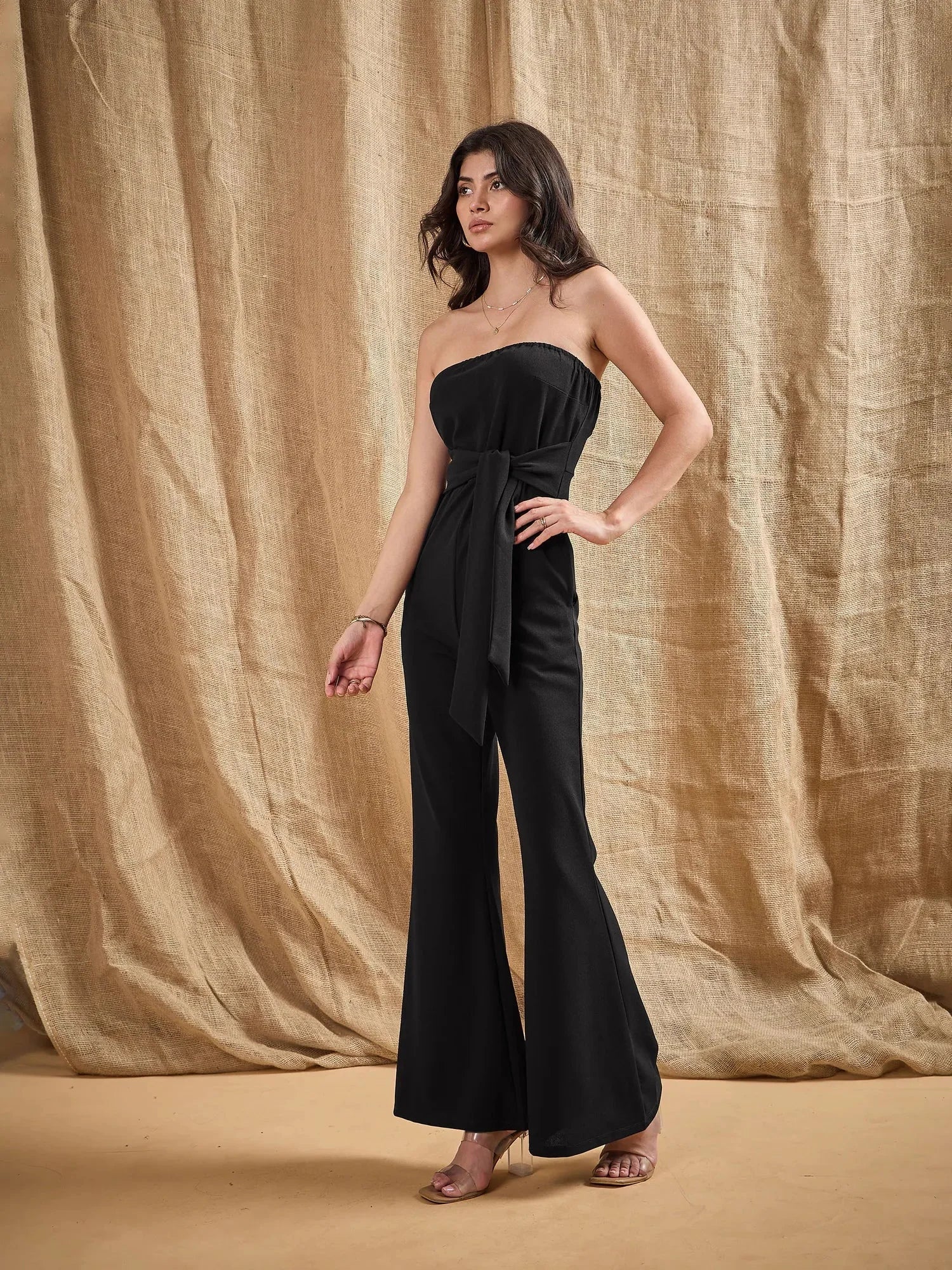Black Off-Shoulder Belted Jumpsuit | Formal Jumpsuit Outfits