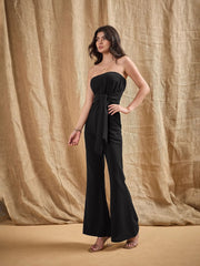 Women Black Off-Shoulder Belted Jumpsuit-SFJMPS8322