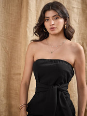 Women Black Off-Shoulder Belted Jumpsuit-SFJMPS8322