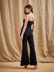 Women Black Off-Shoulder Belted Jumpsuit-SFJMPS8322
