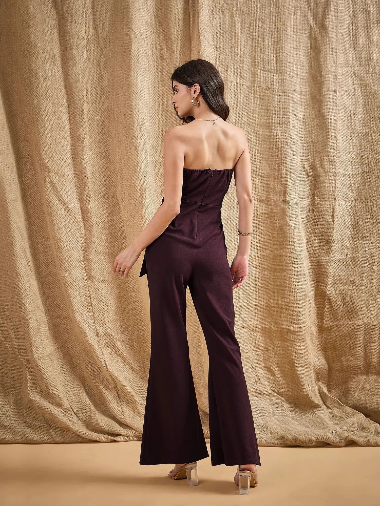 Burgundy Off-Shoulder Belted Jumpsuit | Women's Jumpsuit Sets