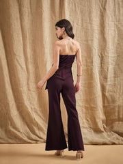Women Burgundy Off-Shoulder Belted Jumpsuit-SFJMPS8323