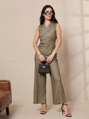 Women Beige Striped Notch Collar Jumpsuit-SFJMPS8325