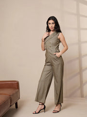 Women Beige Striped Notch Collar Jumpsuit-SFJMPS8325