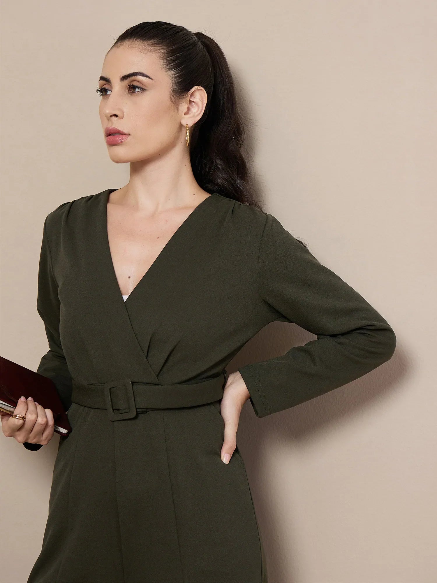 Olive Belted Jumpsuit - Women's Comfort Fit Jumpsuit