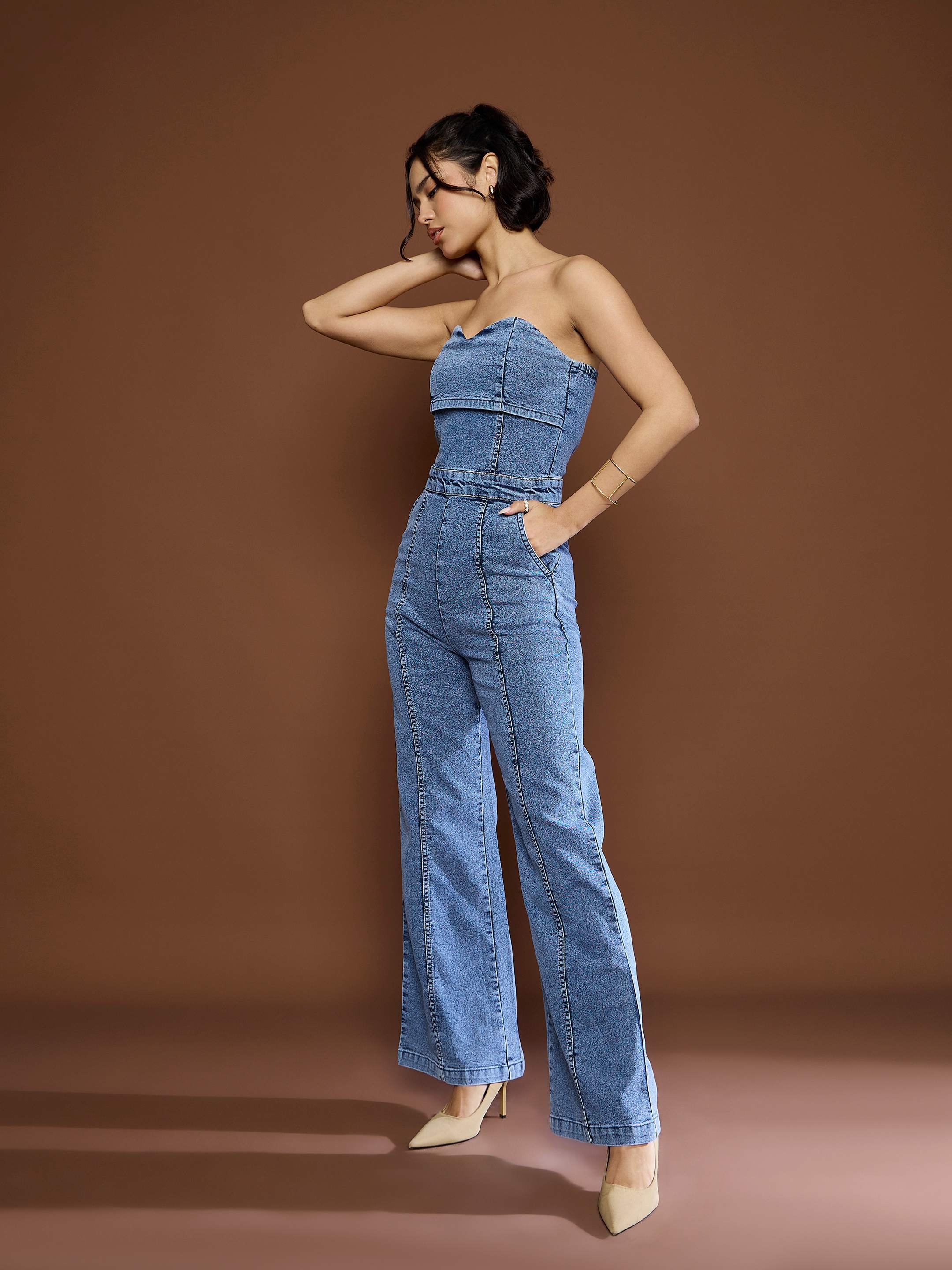 Women Blue Blast Denim Off Shoulder Jumpsuit-SFJMPS8335