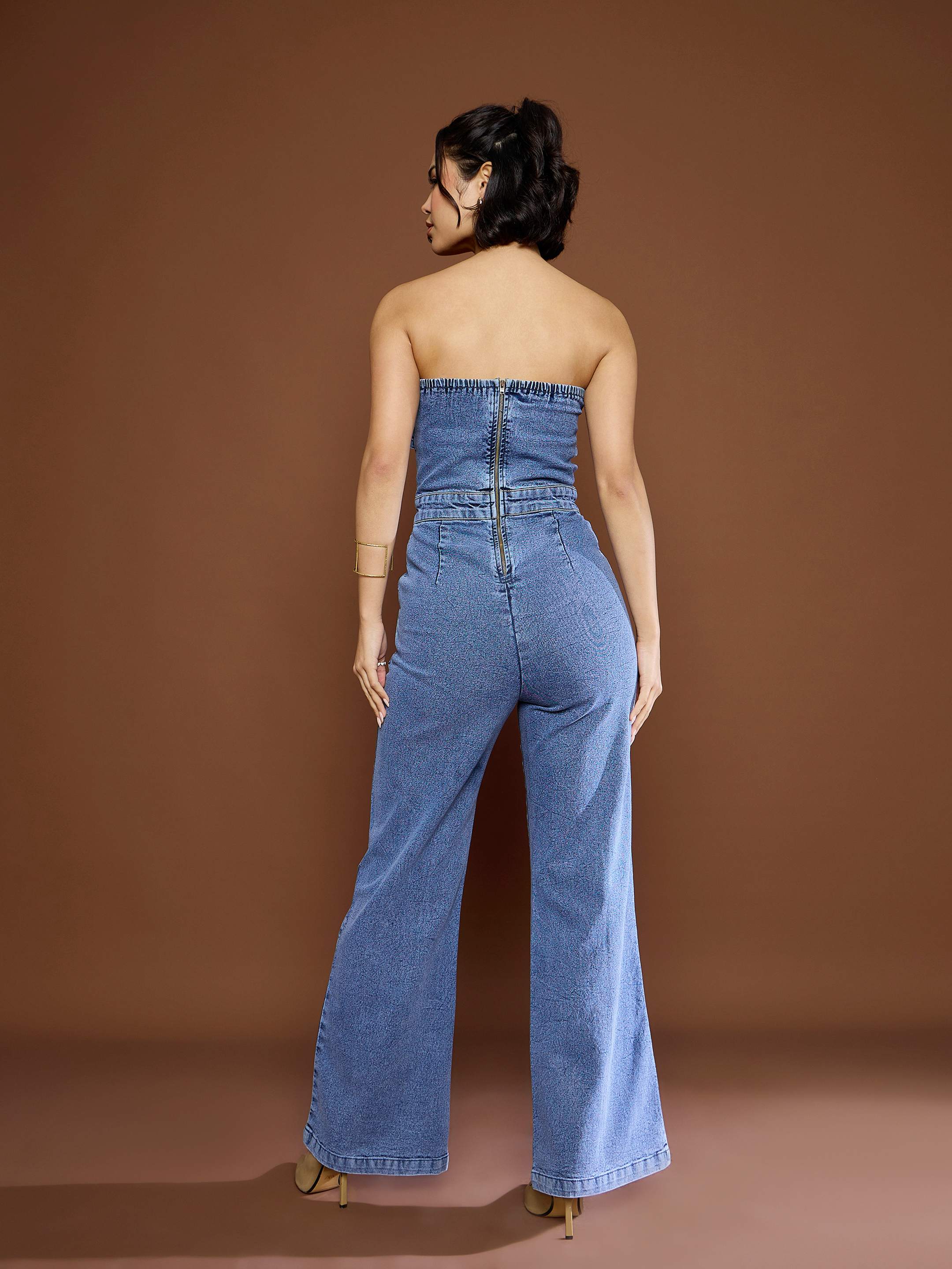 Women Blue Blast Denim Off Shoulder Jumpsuit-SFJMPS8335
