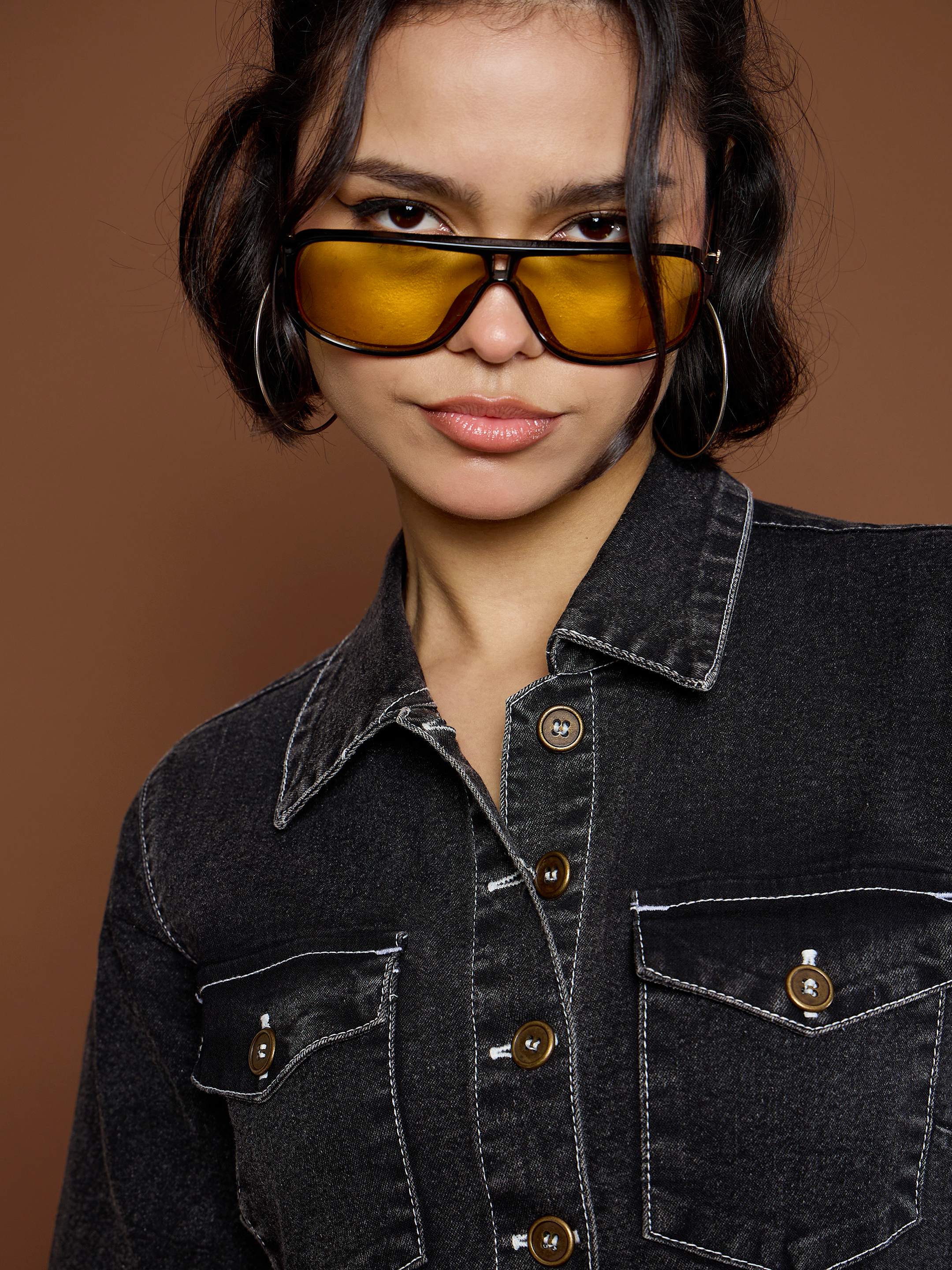 Women Black Washed Denim Short Sleeve Jumpsuit-SFJMPS8336