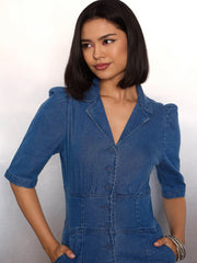 Women Blue Denim Button Down Jumpsuit-SFJMPS8346