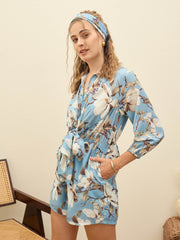 Women Blue Floral Tie-Knot Playsuit-SFJMPS8350