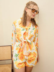 Women Yellow Floral Tie-Knot Playsuit-SFJMPS8351