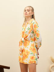 Women Yellow Floral Tie-Knot Playsuit-SFJMPS8351