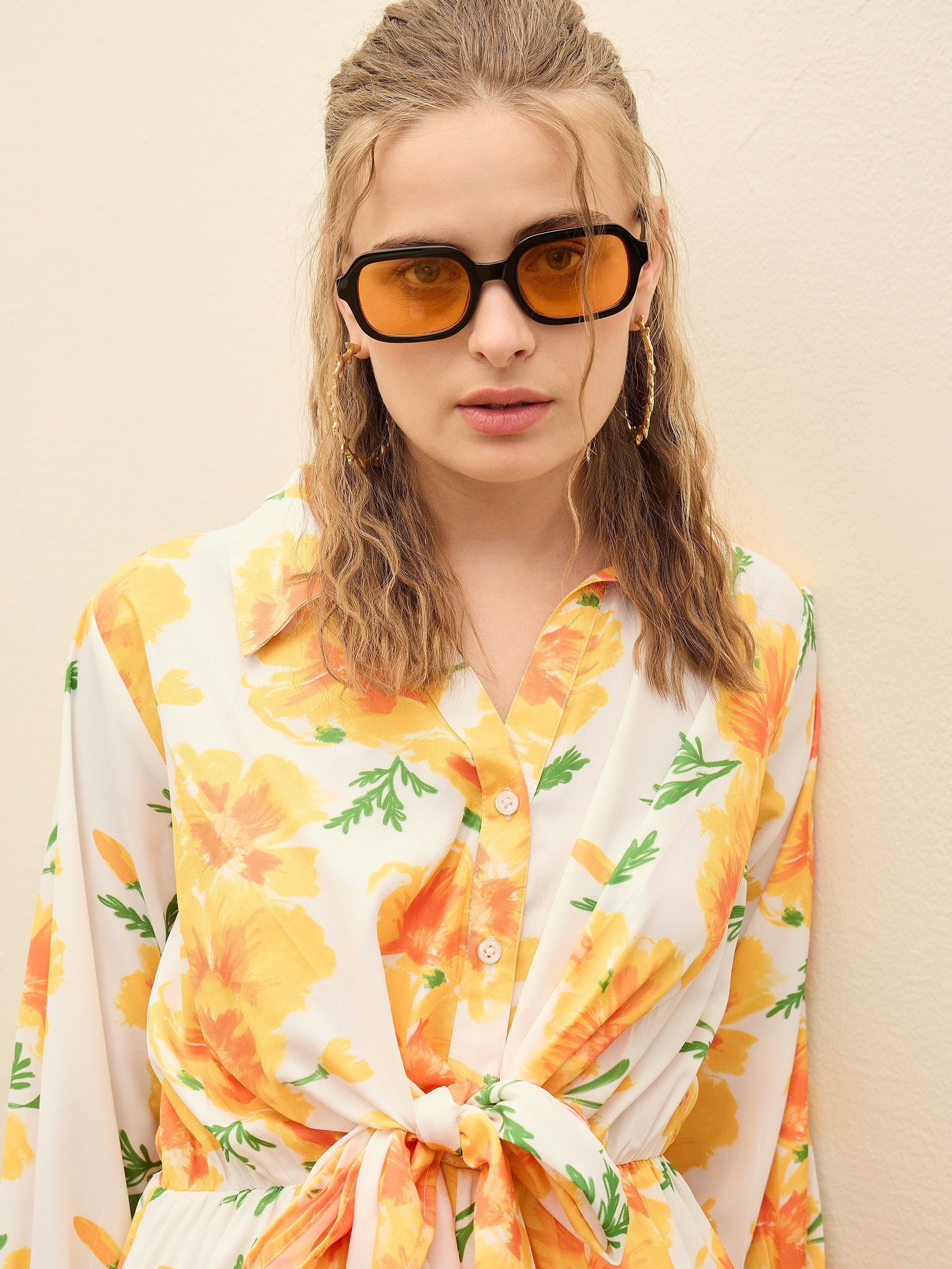 Women Yellow Floral Tie-Knot Playsuit-SFJMPS8351