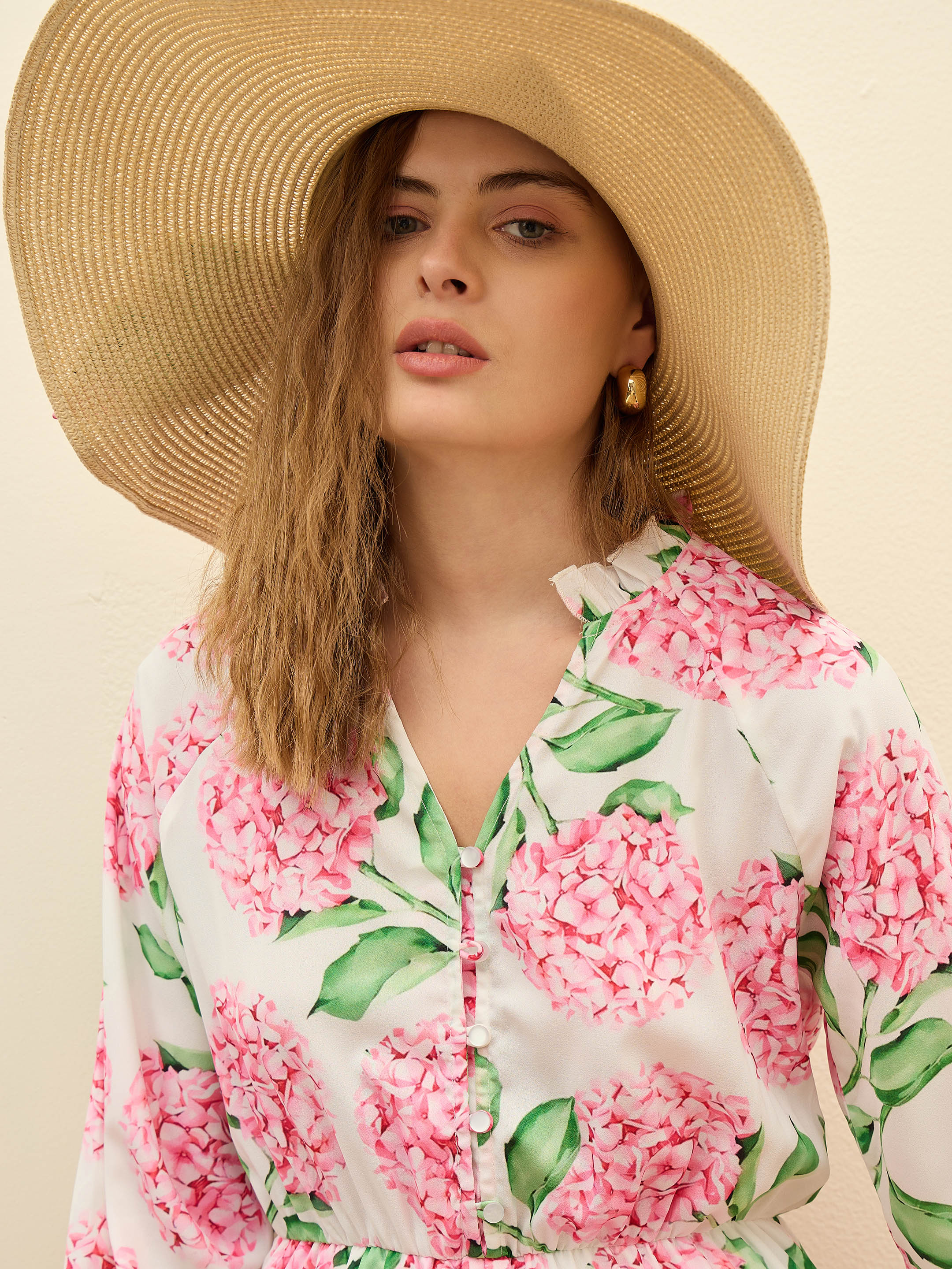 Women White Floral Balloon Sleeves Playsuit-SFJMPS8353