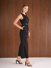 Women Black Belted Jumpsuit-SFJMPS8354