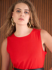 Women Red Belted Jumpsuit-SFJMPS8355