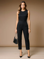 Women Black Sleeveless Round Neck Jumpsuit-SFJMPS8357