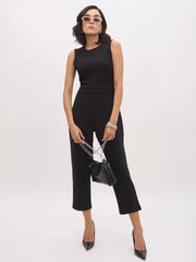 Women Black Sleeveless Round Neck Jumpsuit-SFJMPS8357