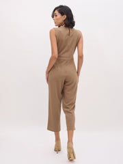 Women Dark Beige Sleeveless Round Neck Jumpsuit-SFJMPS8358