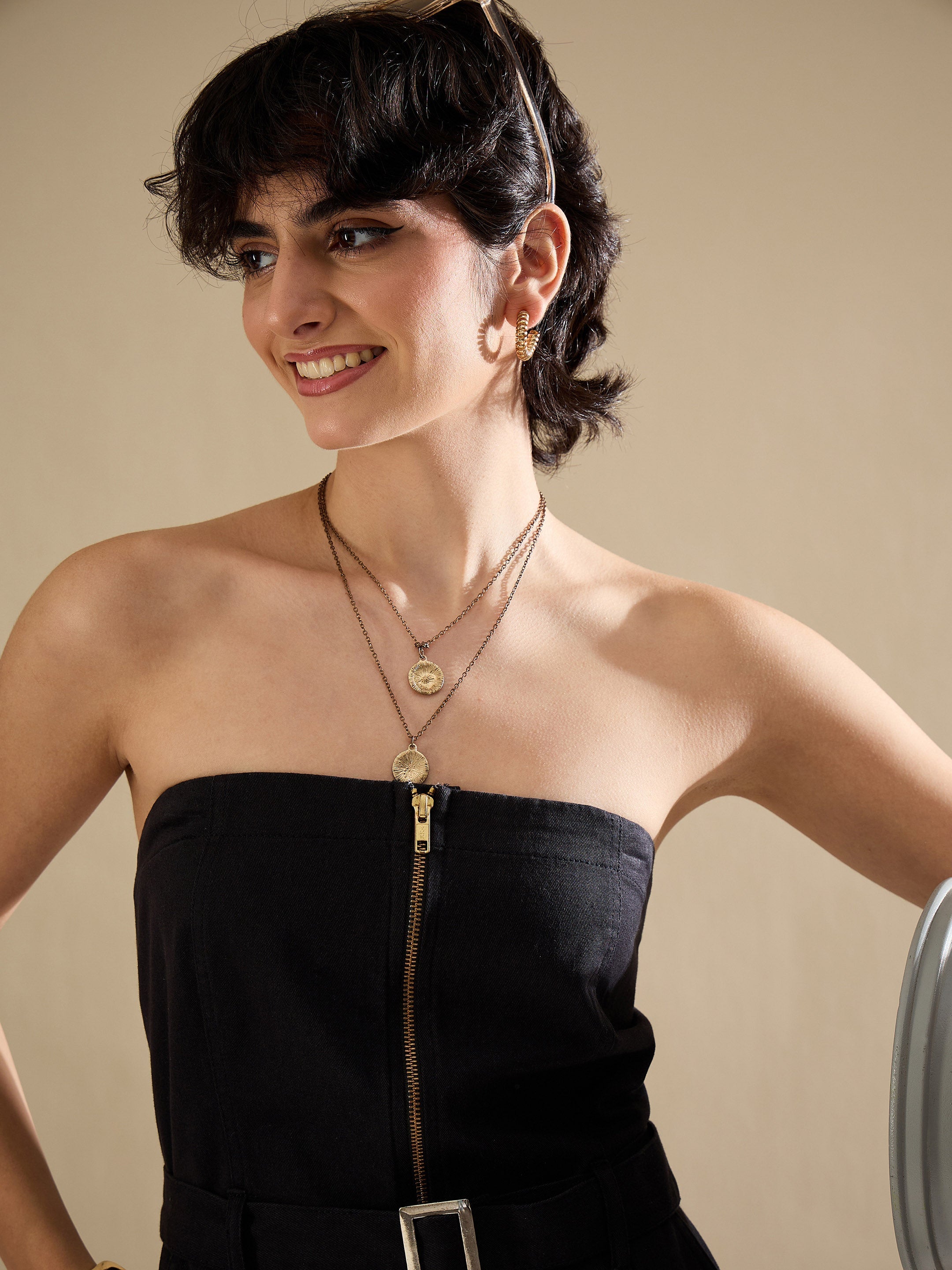 Women Black Twill Off Shoulder Jumpsuit-SFJMPS8362