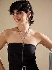 Women Black Twill Off Shoulder Jumpsuit-SFJMPS8362