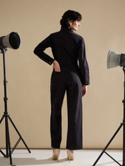 Women Black Twill Button Down Full Sleeve Jumpsuit-SFJMPS8366
