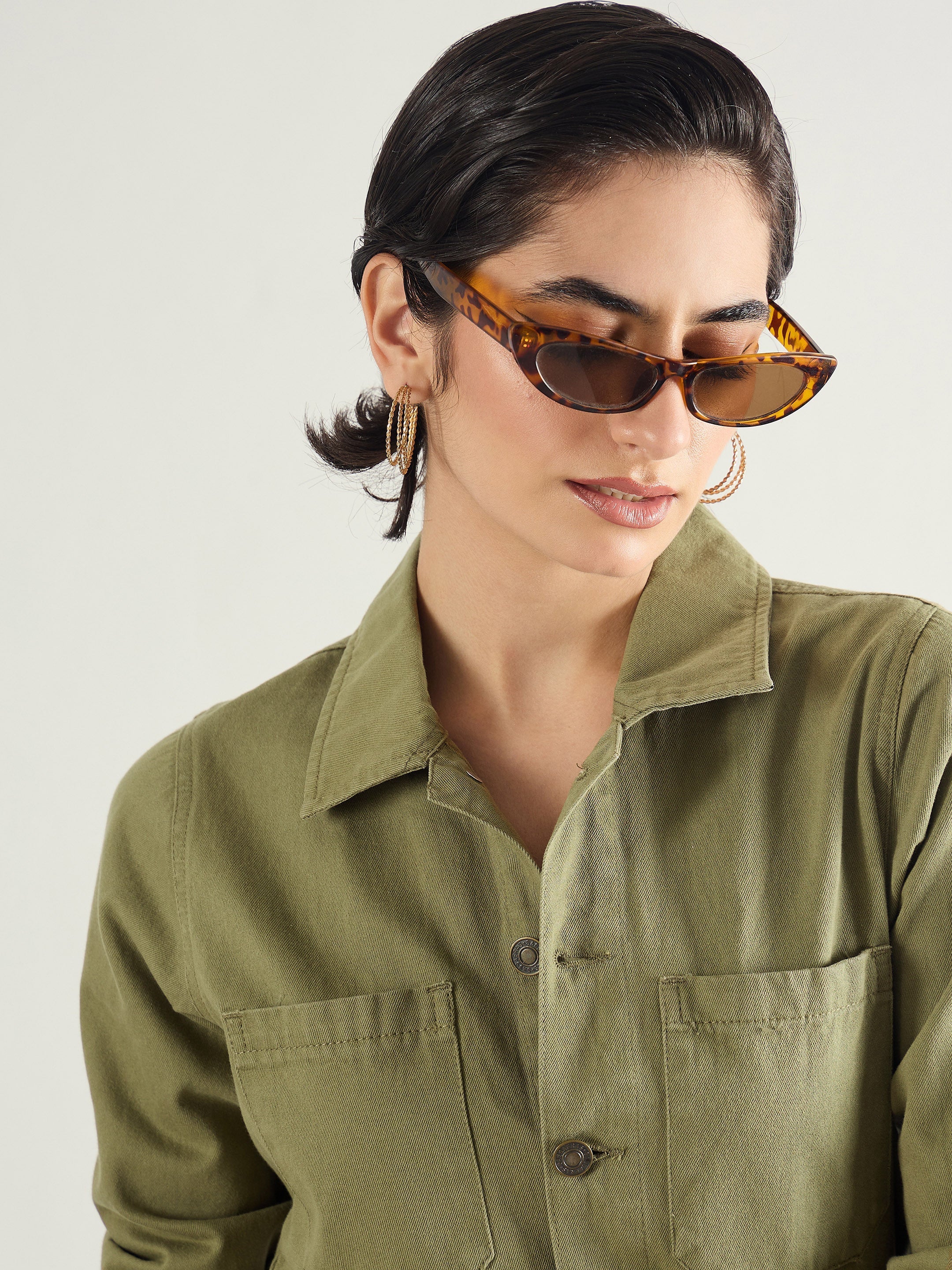 Women Olive Twill Button Down Full Sleeve Jumpsuit-SFJMPS8367