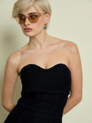 Women Jet Black Denim Off Shoulder Jumpsuit-SFJMPS8368